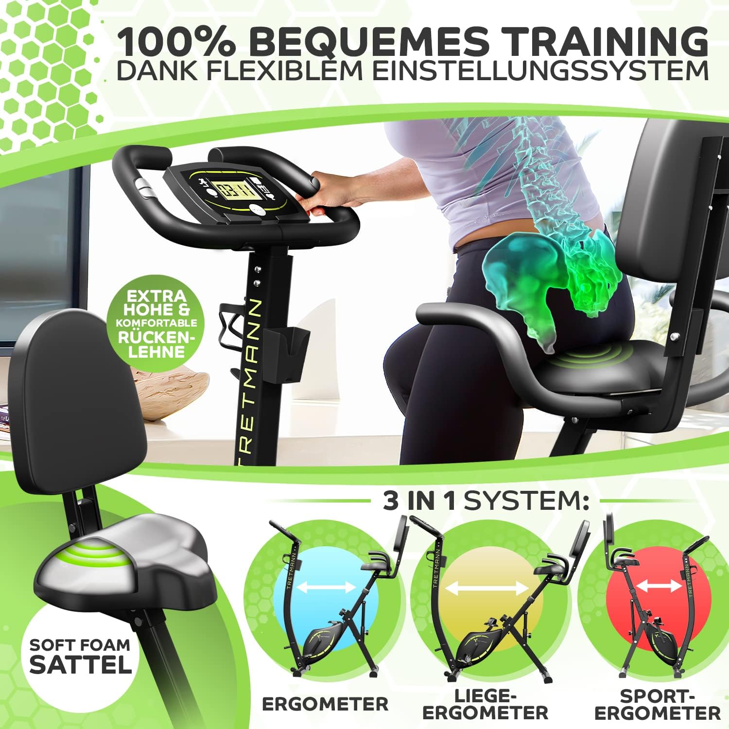 3in1 Heimtrainer, Ergometer